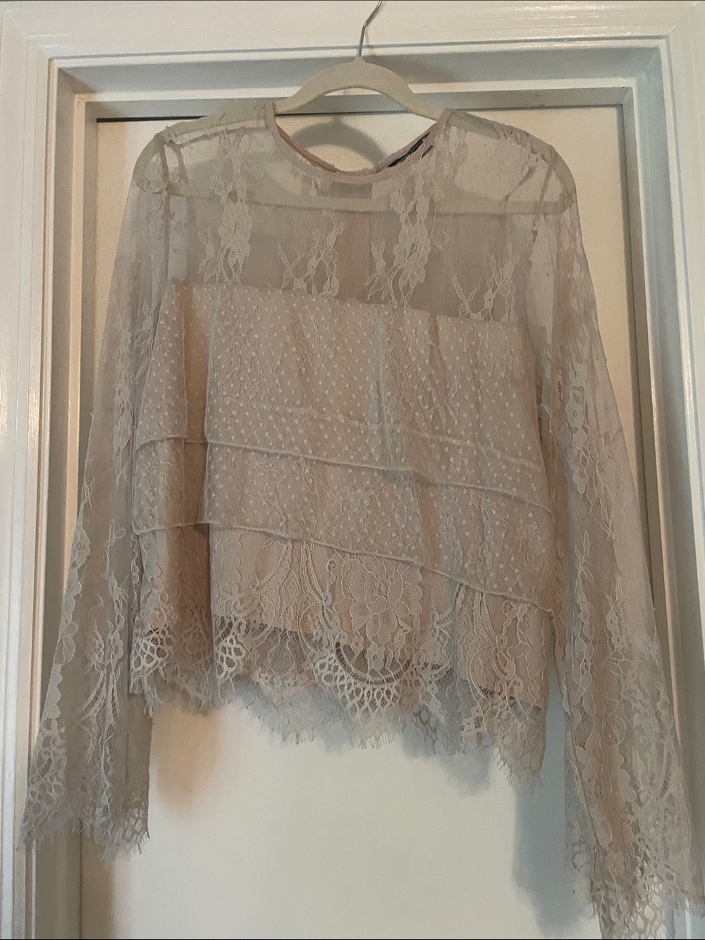 American Eagle Outfitters Cream Lace Layered Blouse